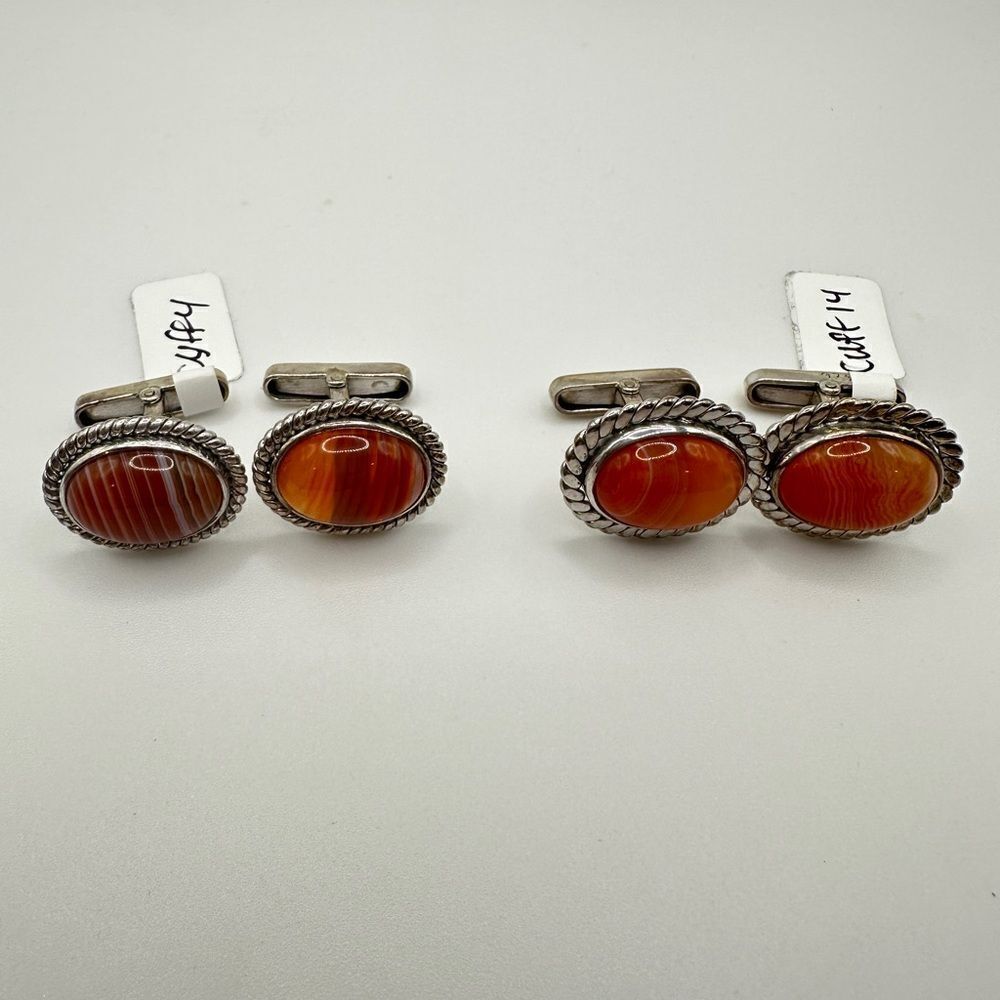 Genuine agate cuff links in solid Sterling silver, handmade in Pakistan‎